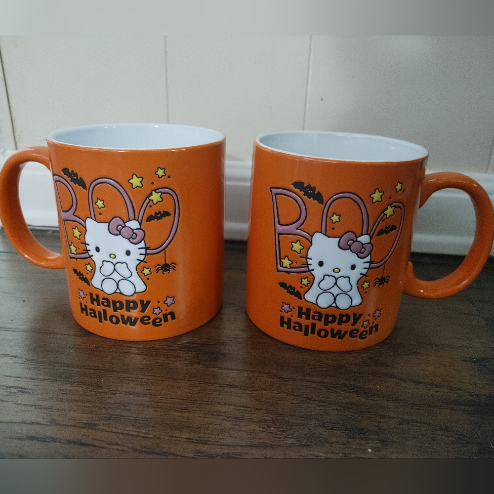 Set of 2 Hello Kitty Halloween Ghost Mugs Orange 20oz Ceramic